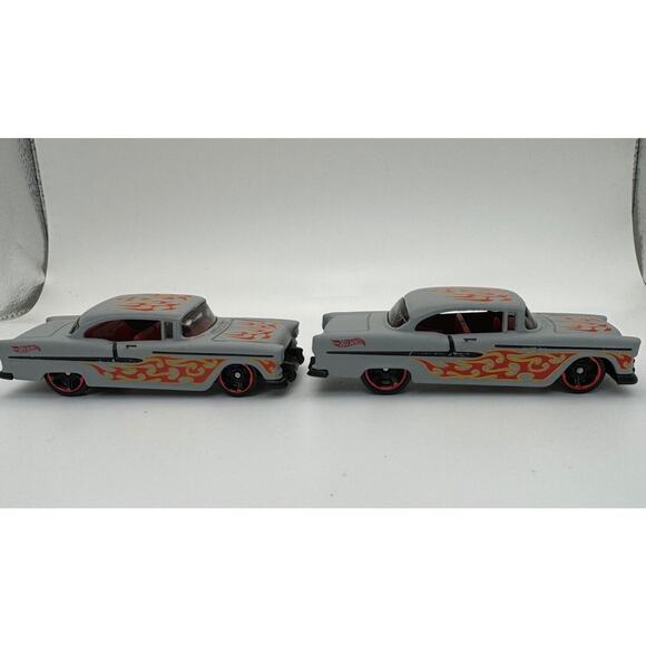2018 Hot Wheels 50th Anniversary HW Flames 2/10 Gray 55 Chevy Loose Lot of 2 - Picture 2 of 4